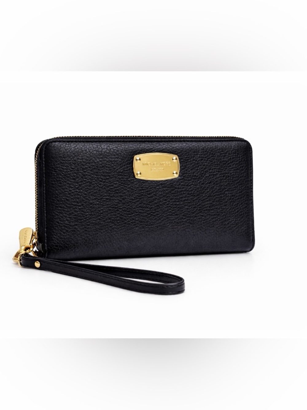 Michael Kors Jet Set Travel Large Wristlet Wallet Black Leather Zip Continental